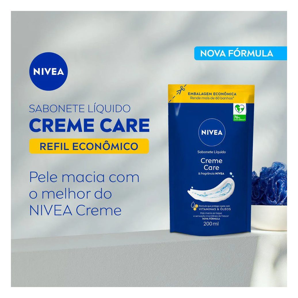 Refil Sabonete Líquido Corporal Nivea Creme Care com 200ml