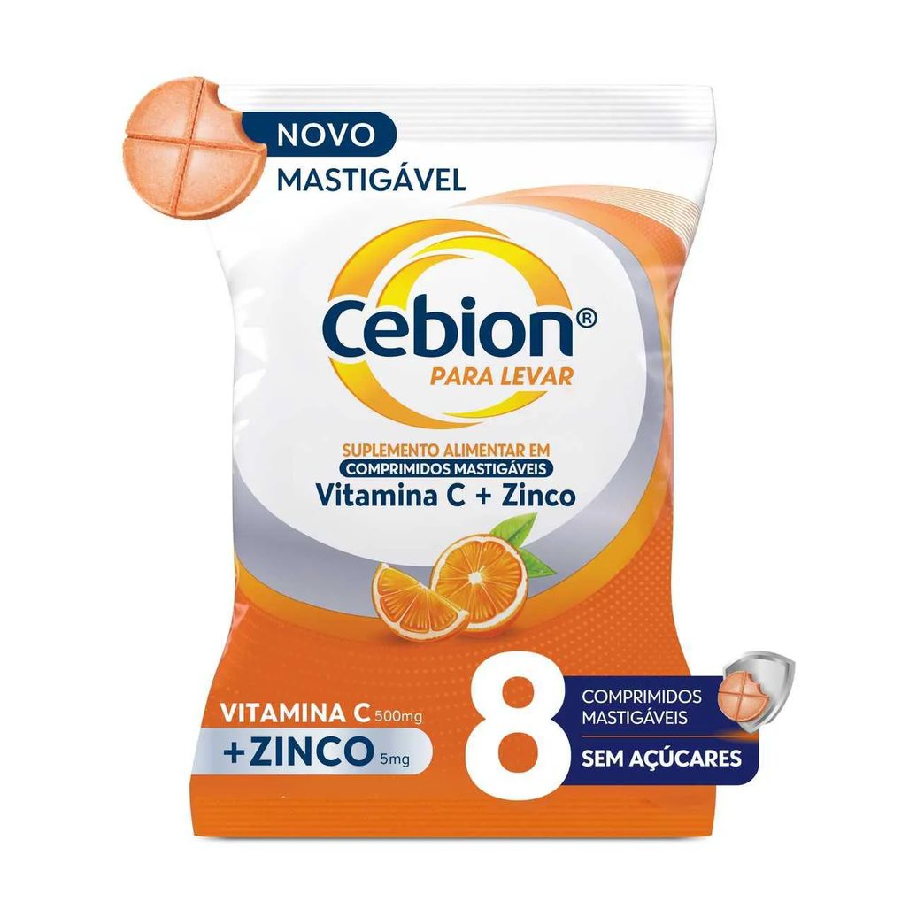 Vitamina C + Zinco Cebion Para Levar Sabor Laranja 8 comprimidos mastigáveis