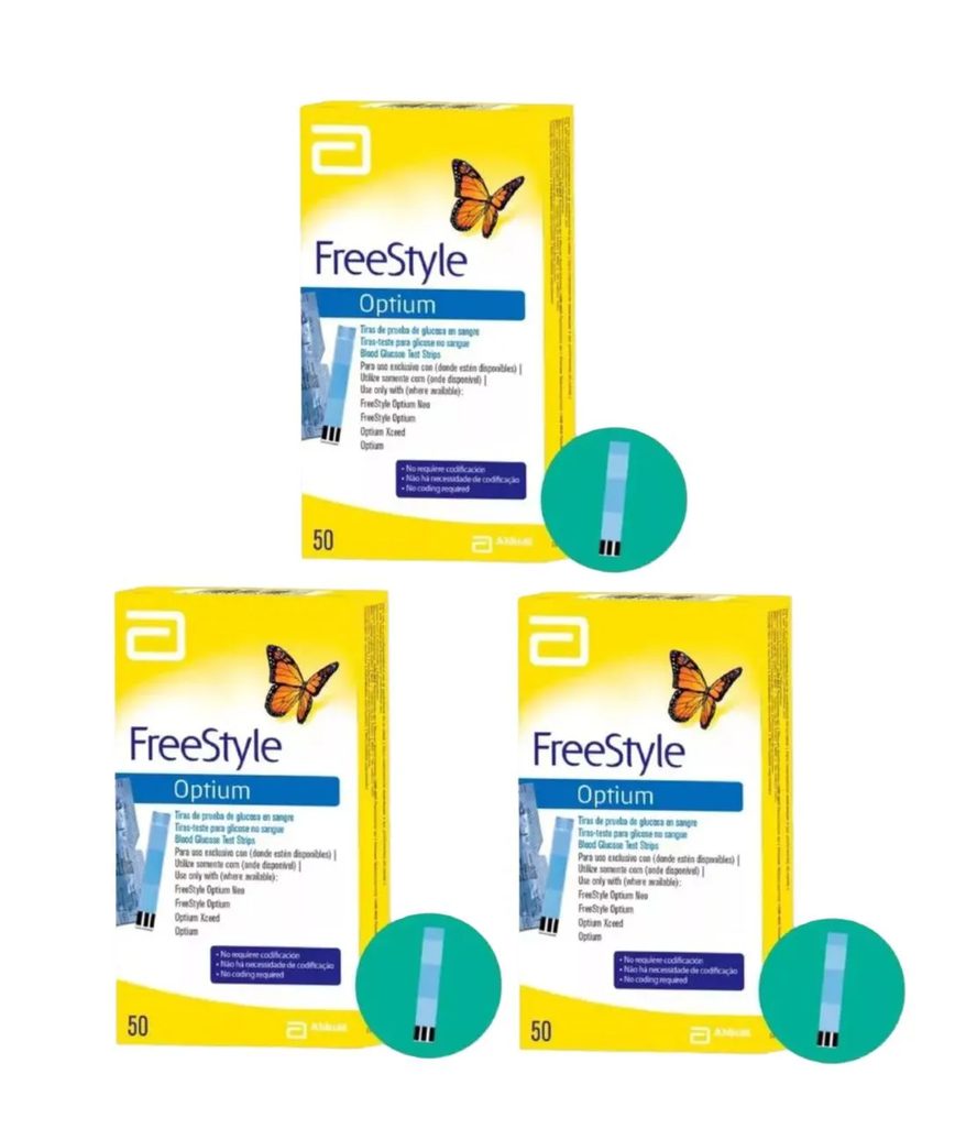 Kit 3 Tiras de Glicose Freestyle Optium Controle 50 unidades