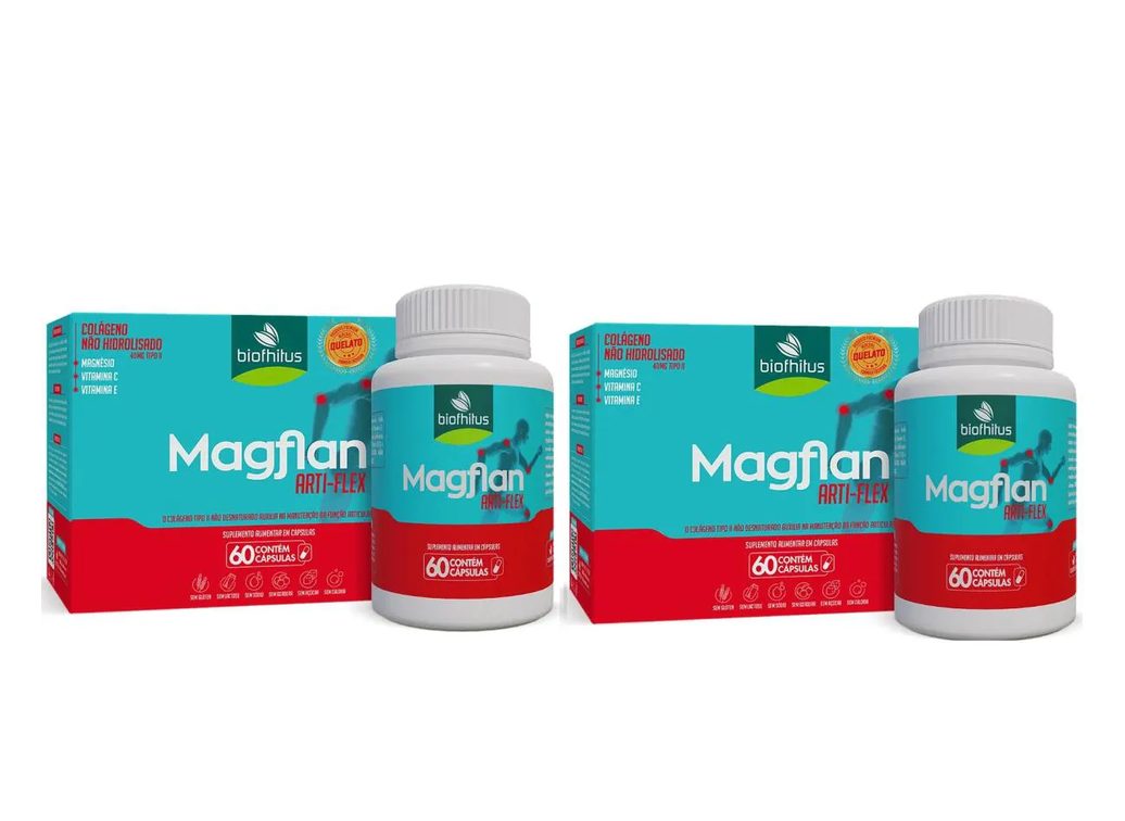 KIT 2 COLáGENO NãO HIDROLISADO TIPO II MAGFLAN ARTI-FLEX 60 CáPS