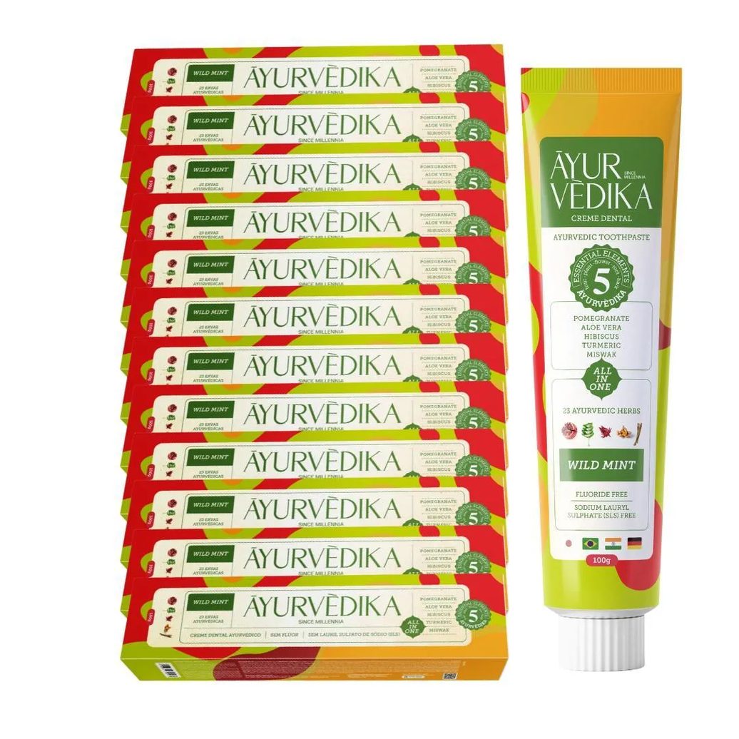Kit 12 Creme Dental Ayurvédico Sem Flúor Wild Mint Natural