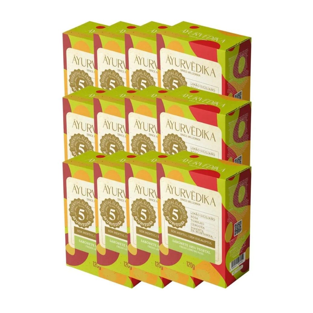 Kit 12 Sabonetes Barra 100% Vegetais Lemongrass Ayurvédika