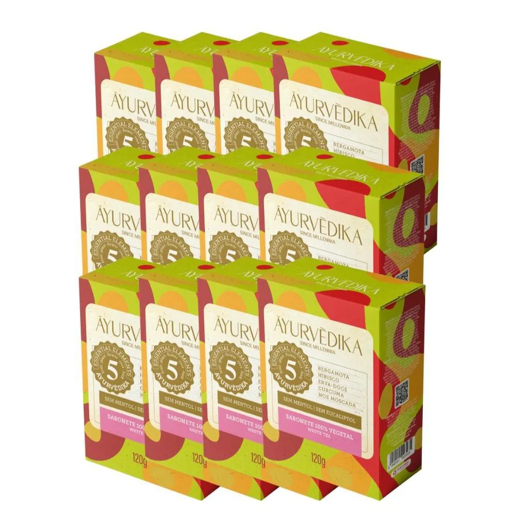 Kit 12 Sabonetes Em Barra 100% Vegetais White Tea Ayurvédika