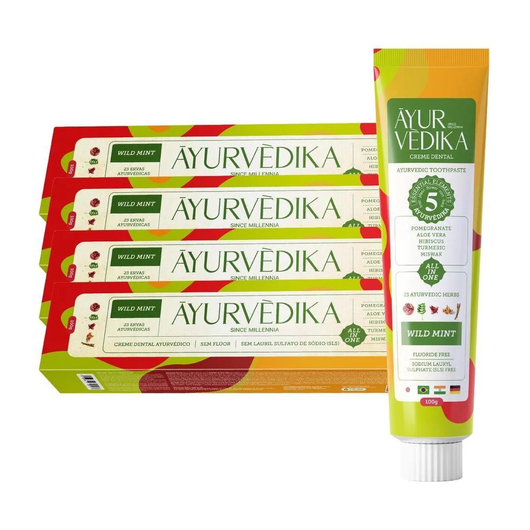 Kit 4 Creme Dental Ayurvédico Sem Flúor Wild Mint Natural