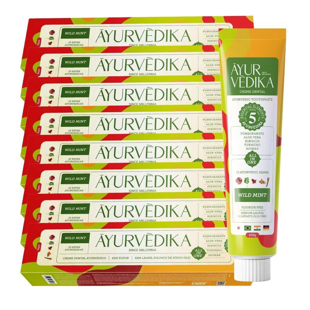 Kit 8 Creme Dental Ayurvédico Sem Flúor Wild Mint Natural