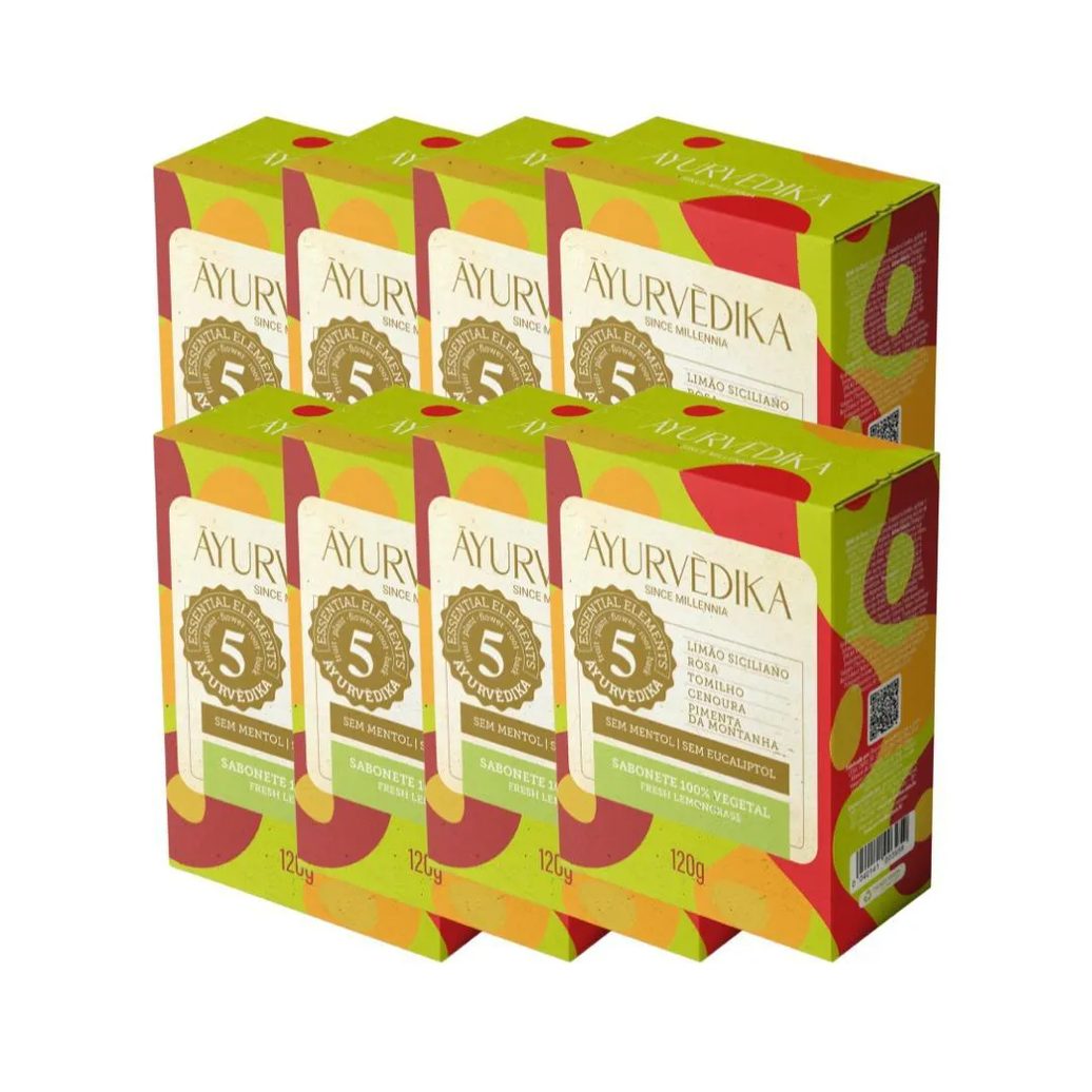 Kit 8 Sabonetes Barra 100% Vegetais Lemon Grass Ayurvédika