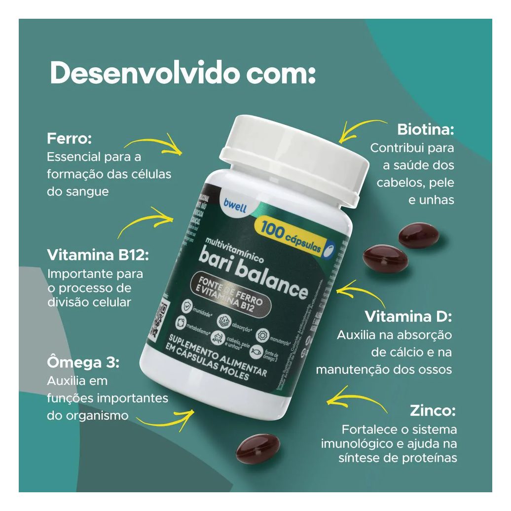 Polivitamínico Bariátrico Bwell Bari Balance 100 Cápsulas