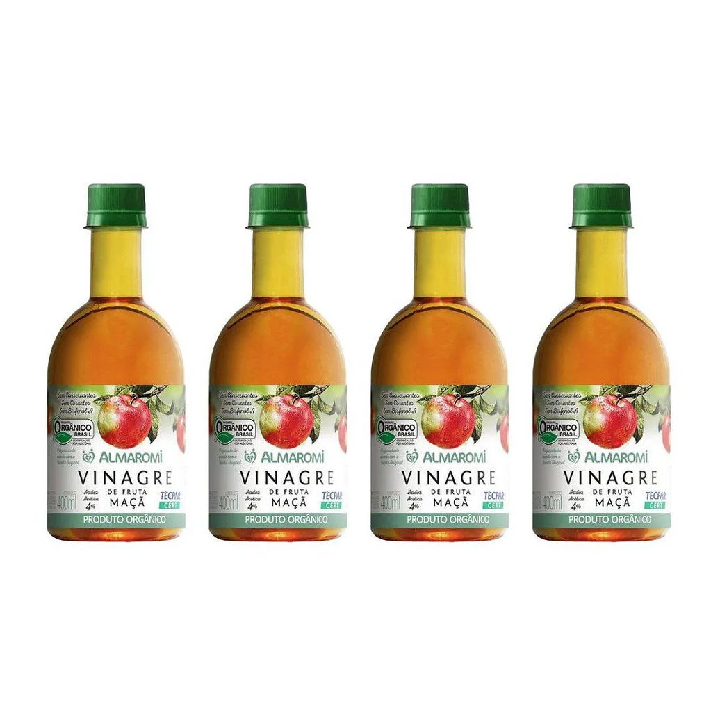 Kit 4uni Vinagre de Maçã Orgânico 400ml Pet - Almaromi