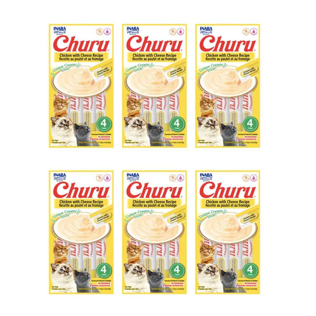 Caixa 6 unidades Petisco Purê Churu Galinha E Queijo para Gatos 56g