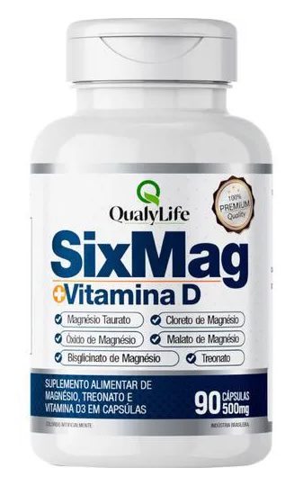 Sixmag Magnésio e Vitamina D3 90 cápsulas Qualylife