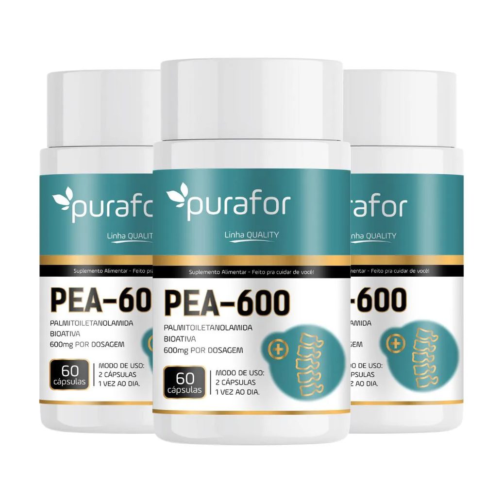 Kit 03 Pea - 600 Palmitoiletanolamida Bioativa 600mg Purafor – 60 cápsulas