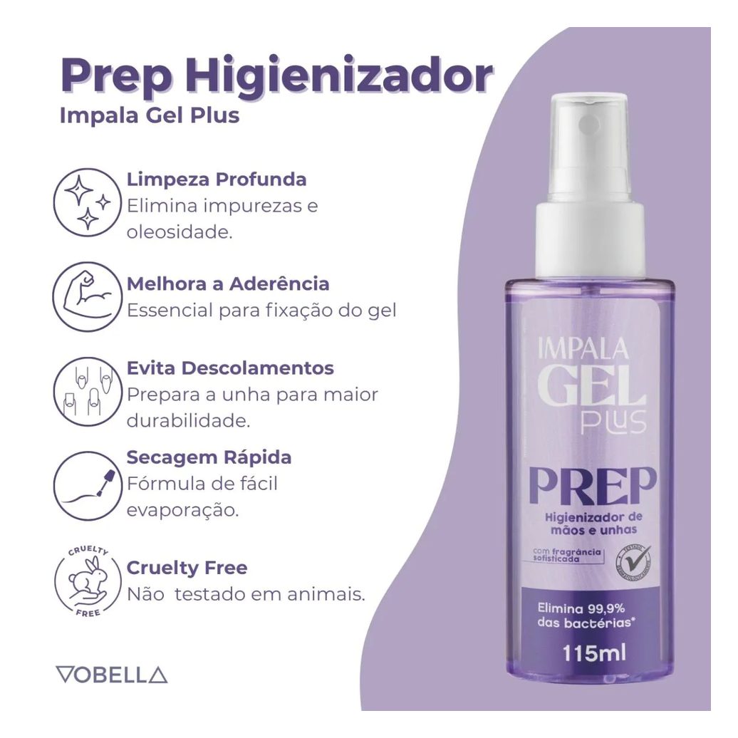 Spray Higienizador Prep Mãos Unhas Gel Plus Impala 115Ml