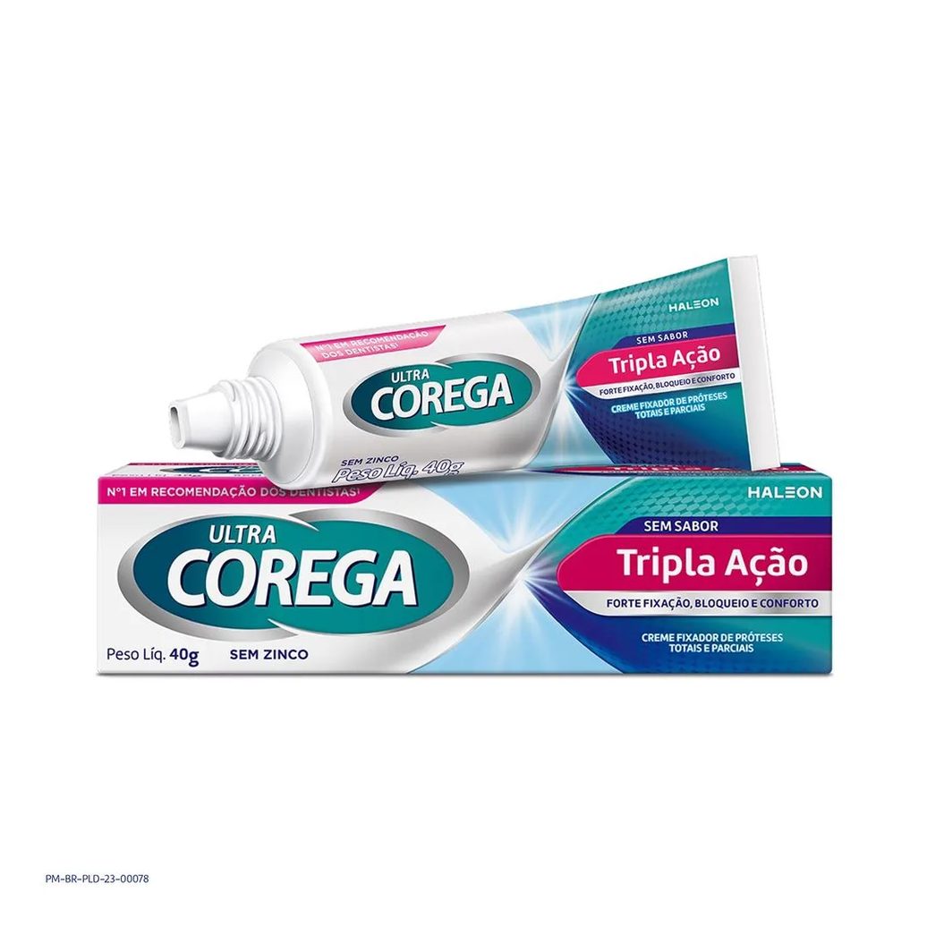 Fixador De Dentadura Ultra Corega 40gr Creme Tripla Acao Sem Sabor