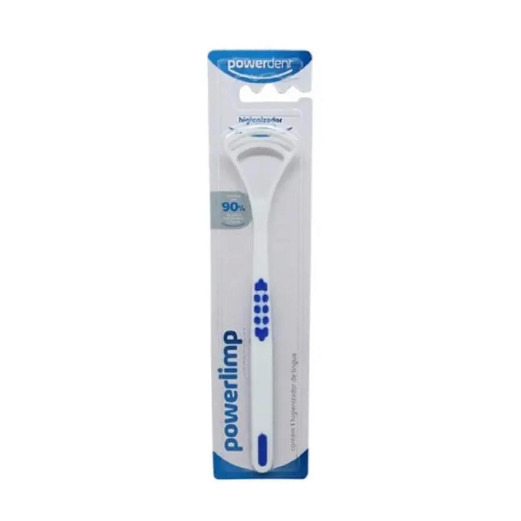 Limpador Raspador de Lingua Powerlimp Higiene Bucal Cores Azul