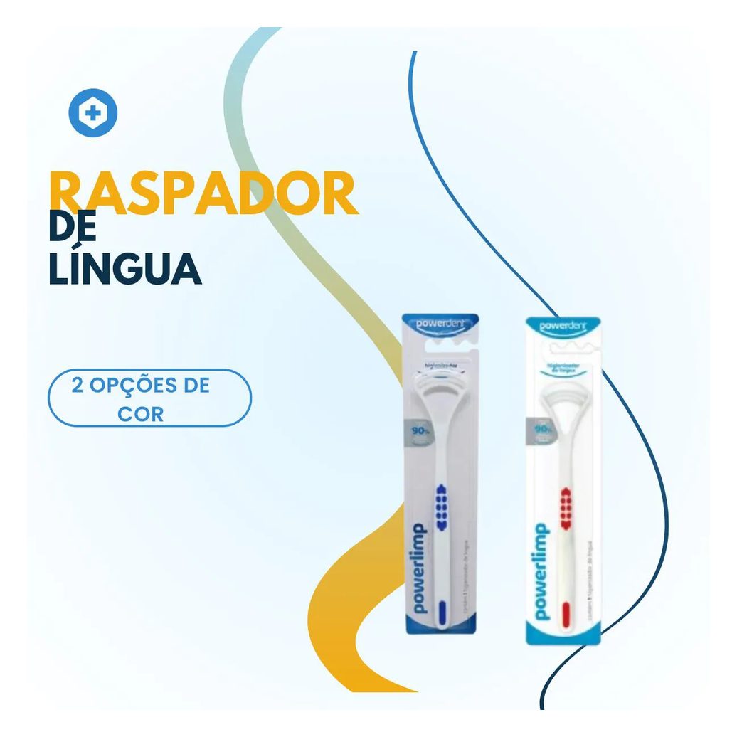 Limpador Raspador de Lingua Powerlimp Higiene Bucal Cores Azul