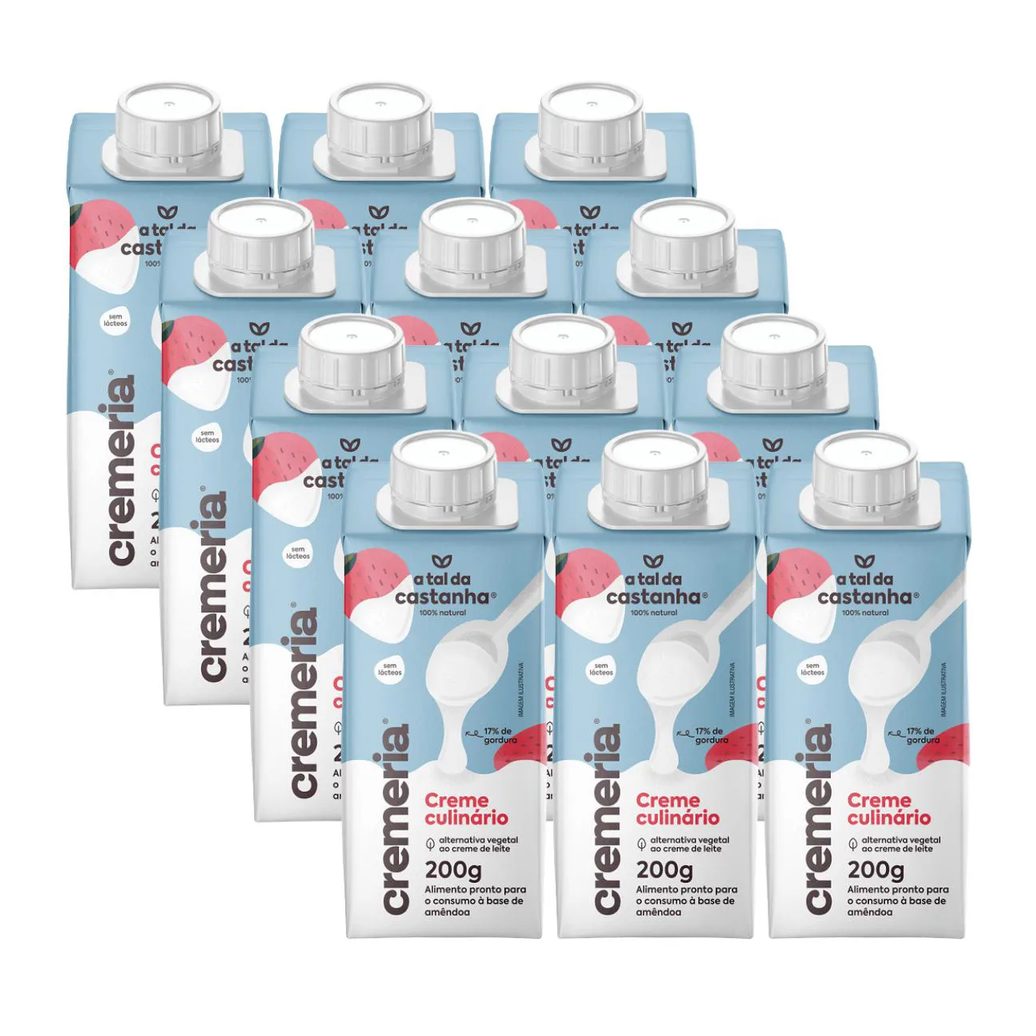 12x Creme Culinário Vegetal Cremeria a Tal da Castanha 200ml Amêndoa