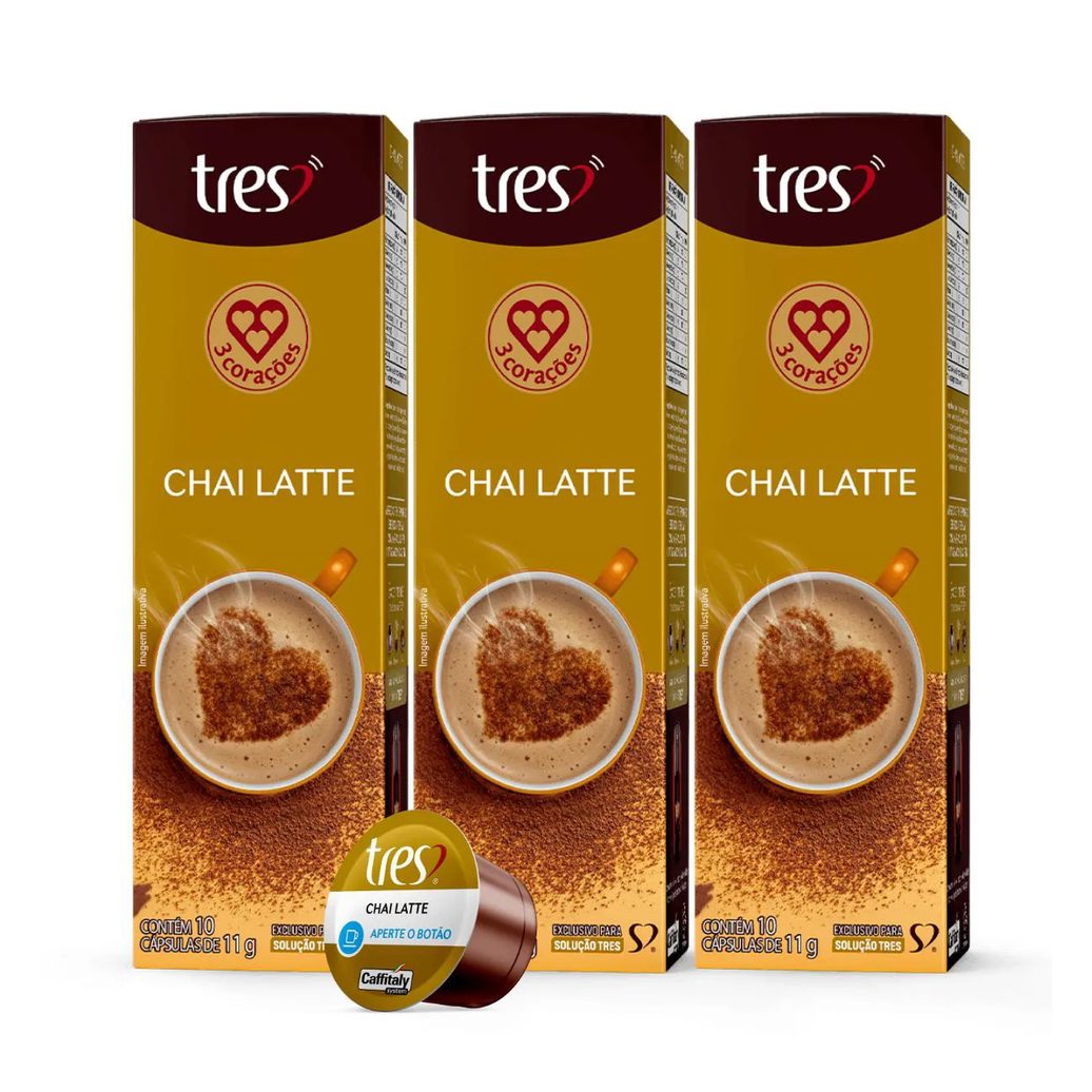3x cápsula Chai Latte Tres 3 Corações 10 unidades