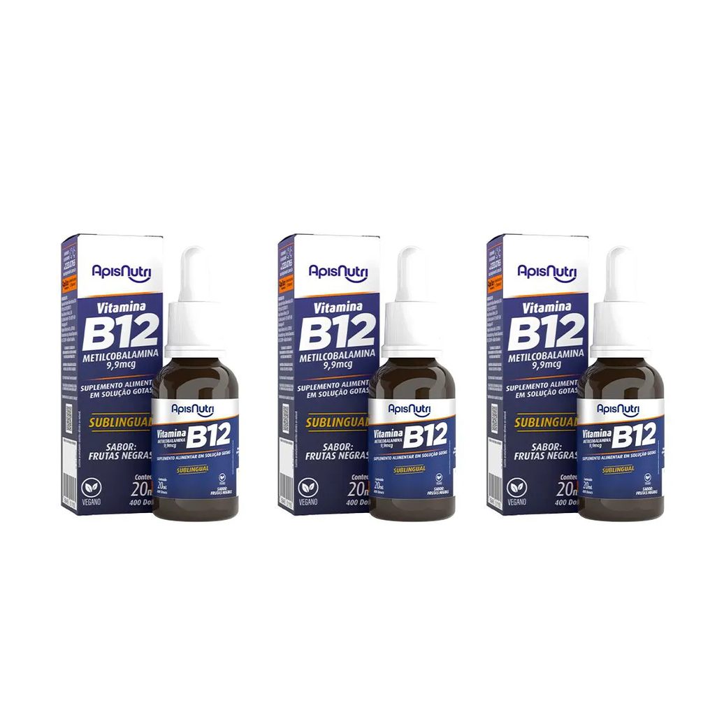 Kit 3 B12 Metilcobalamina Sublingual com 20ml - Apisnutri