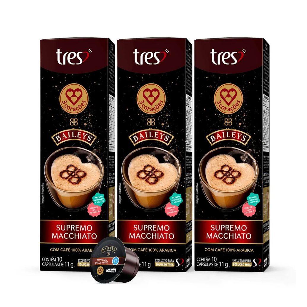 3x cápsula de Café Tres 3 Corações Baileys Supremo Macchiato 10 unidades