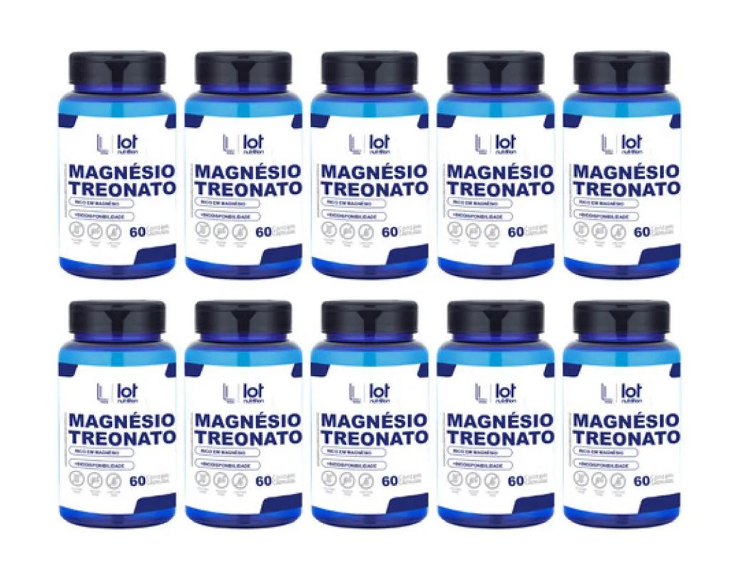 Kit 10un Magnésio Treonato 450mg 60 cápsulas sem Sabor