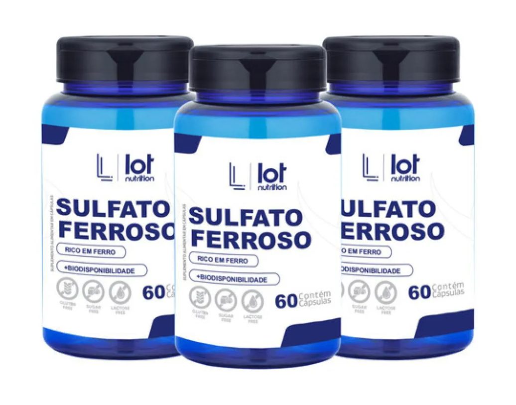 Kit 3un Sulfato Ferroso 30mg 60 cápsulas sem Sabor
