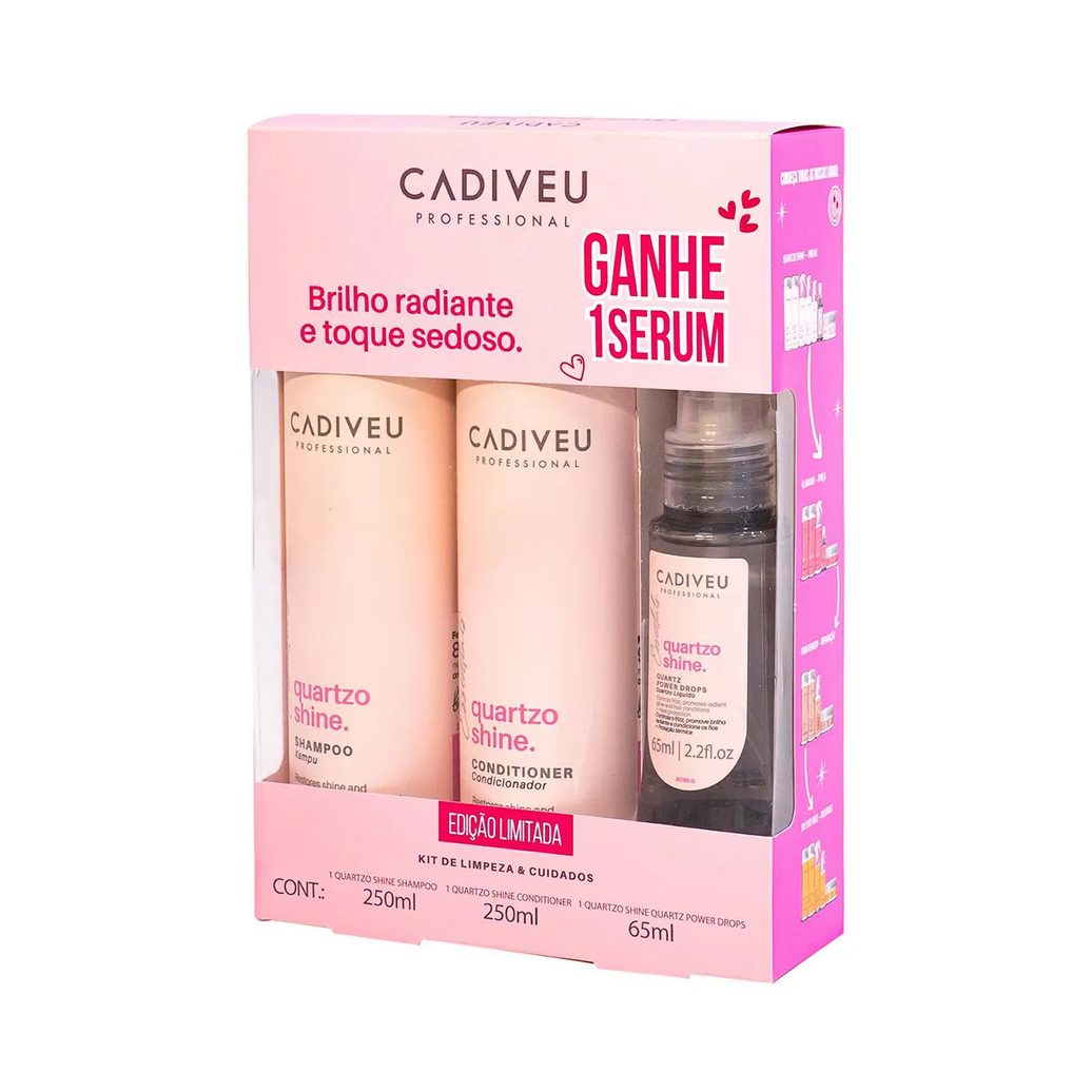 Kit Cadiveu Professional Quartzo Shine Shampoo 250ml + Condicionador 250ml + Sérum 65ml