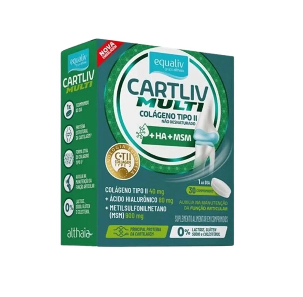 Cartliv Multi Colágeno Tipo 2 40mg Ha 80mg + Msm 900mg C/30