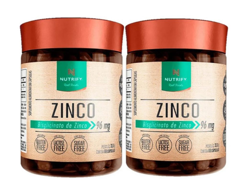 Combo 2x Zinco Bisglicinato 96mg Nutrify 60 cápsulas Cada
