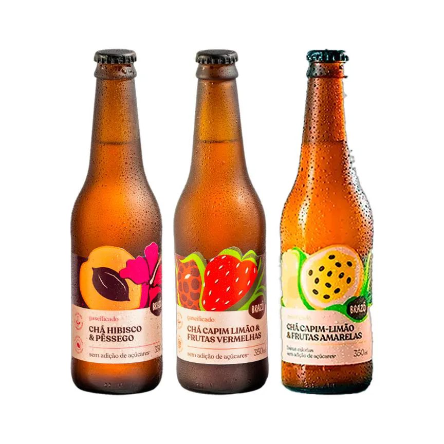 Kit 3 Chás Brazô 350ml: Hibisco, Frutas Vermelhas, Frutas Amarelas