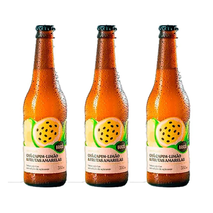 Kit 3x: Chá de Capim Limão com Frutas Amarelas Gaseificado Brazô 350ml