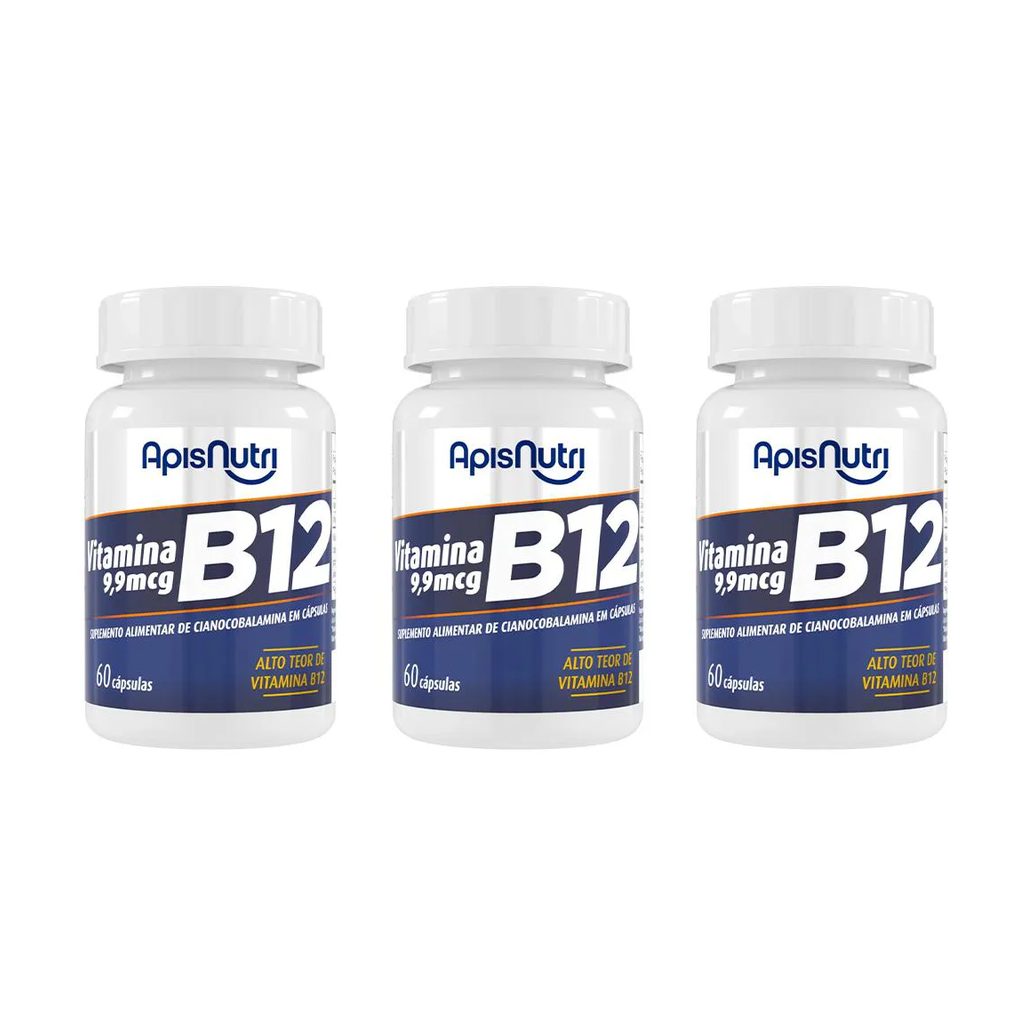 Kit 3 Vitamina B12 Cianocobalamina 400mg 60 cápsulas - Apisnutri