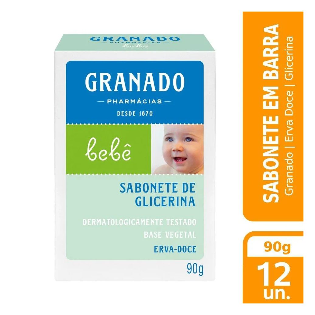 Sabonete Granado Glicerina Bebê Erva Doce 90g -embalagem com 12 unidades