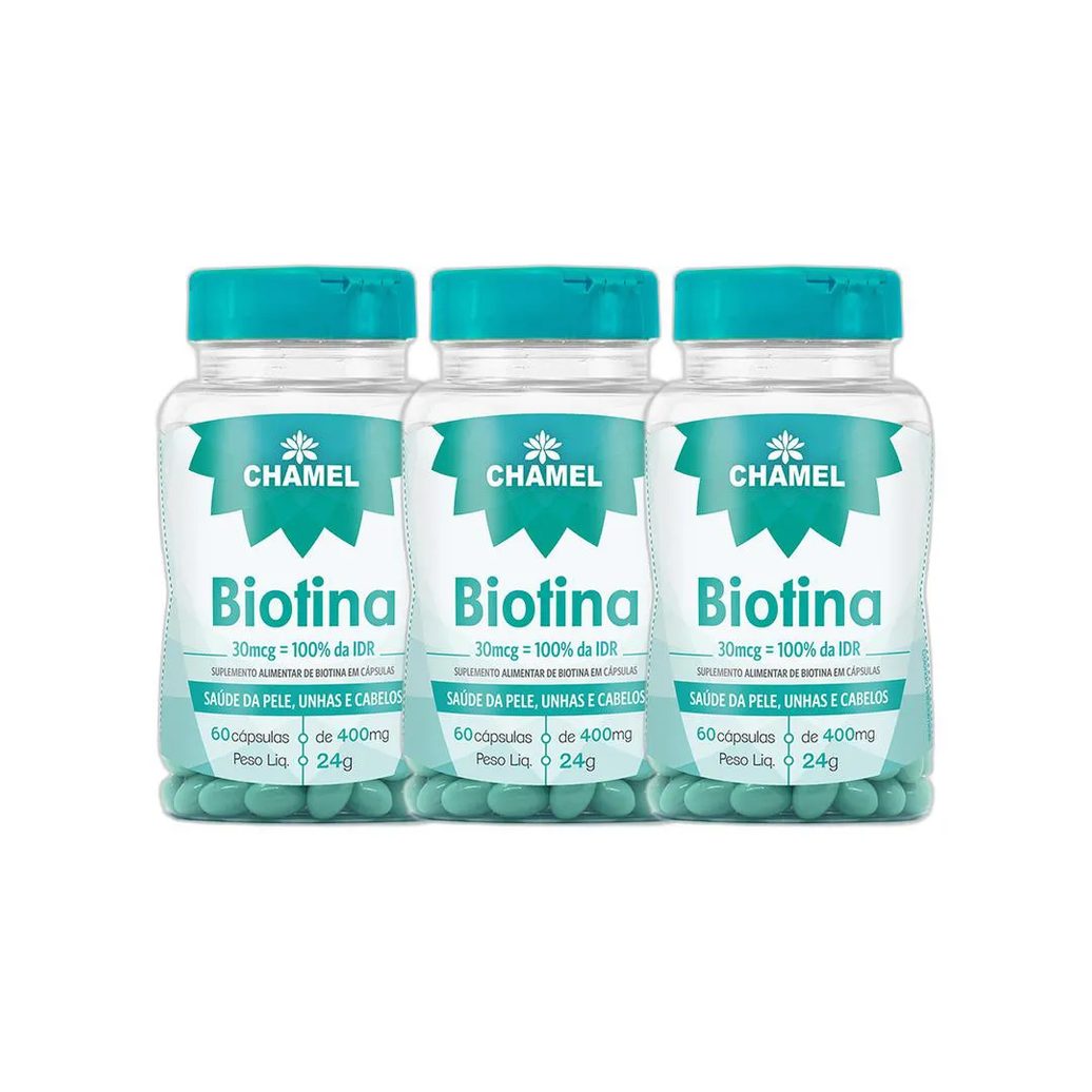 Kit 3x Vitamina Biotina 60 cápsulas 400mg - Chamel