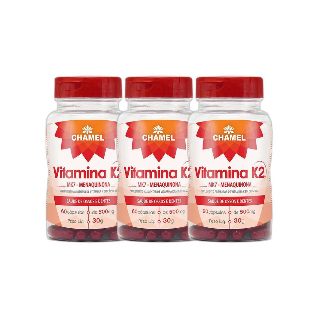 Kit 3x Vitamina K2 500mg 60 Cps - Chamel