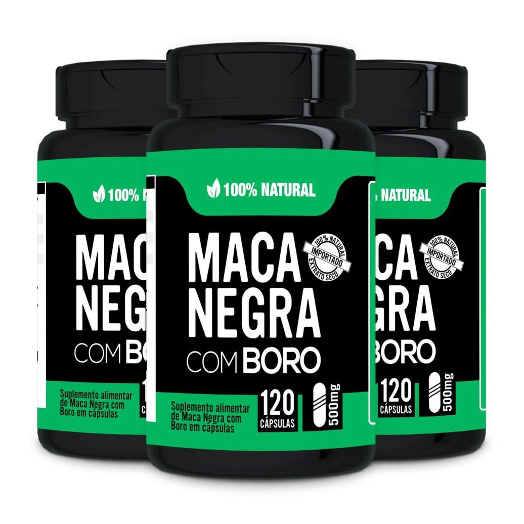 Kit 3x Maca Peruana Negra com Boro + Vitaminas B6 + D + Zinco 100% Natural 120 cápsulas