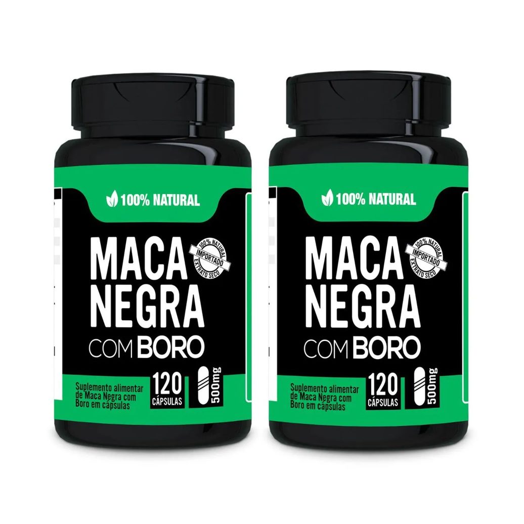 Kit 2x Maca Peruana Negra com Boro + Vitaminas B6 + D + Zinco 100% Natural 120 cápsulas