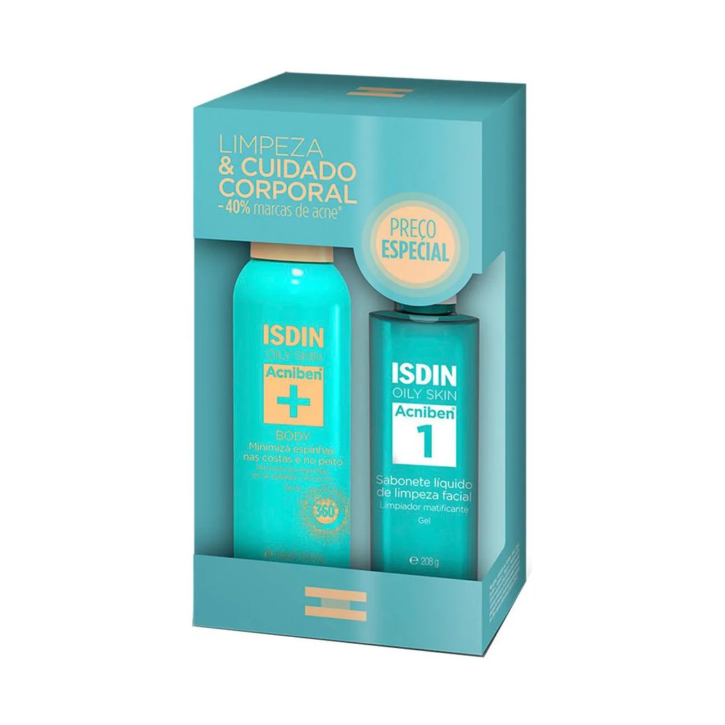 Kit Limpeza & Cuidado Corporal Pele Oleosa Spray Corporal Antiacne Acniben+ 150ml + Sabonete Líquido Acniben 1 208g