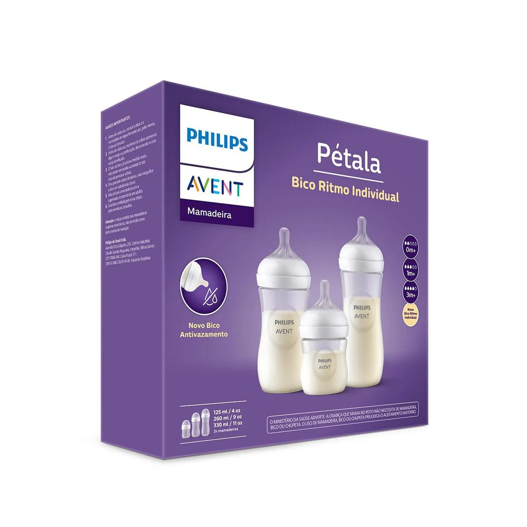 Kit Mamadeira Philips Avent Pétala 125ml + Avent Pétala 260ml + Avent Pétala 330ml
