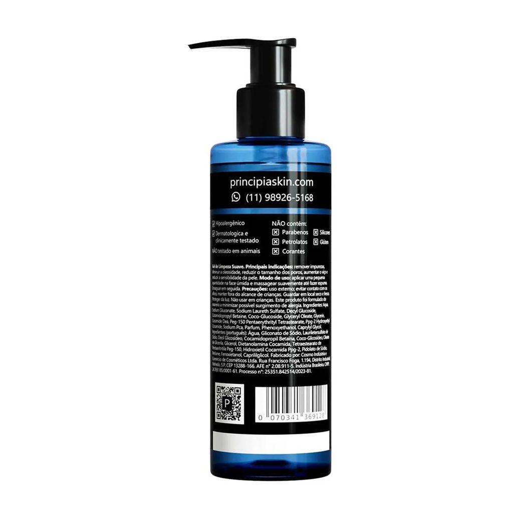 Kit Facial Principia Skincare Gel de Limpeza Suave GL-02 200ml + Protetor Solar PS-01 FPS 60 40ml + Sérum Anti-Idade Mix-02 30ml