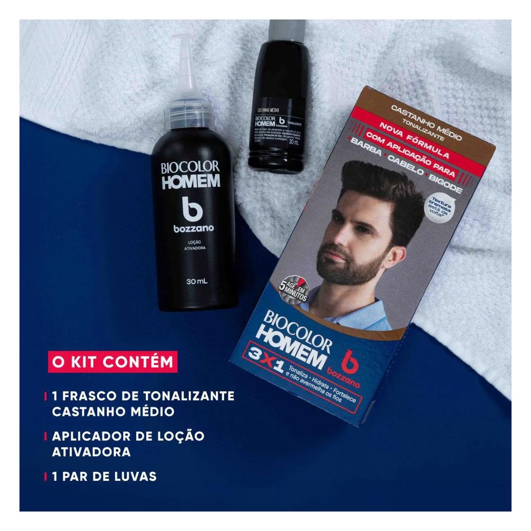 Tonalizante de Cabelo Biocolor Homem Bozzano - Castanho Médio