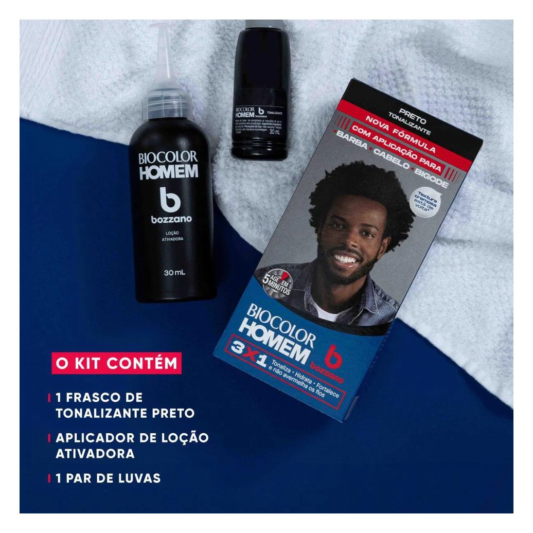Tonalizante de Cabelo Biocolor Homem Bozzano - Preto