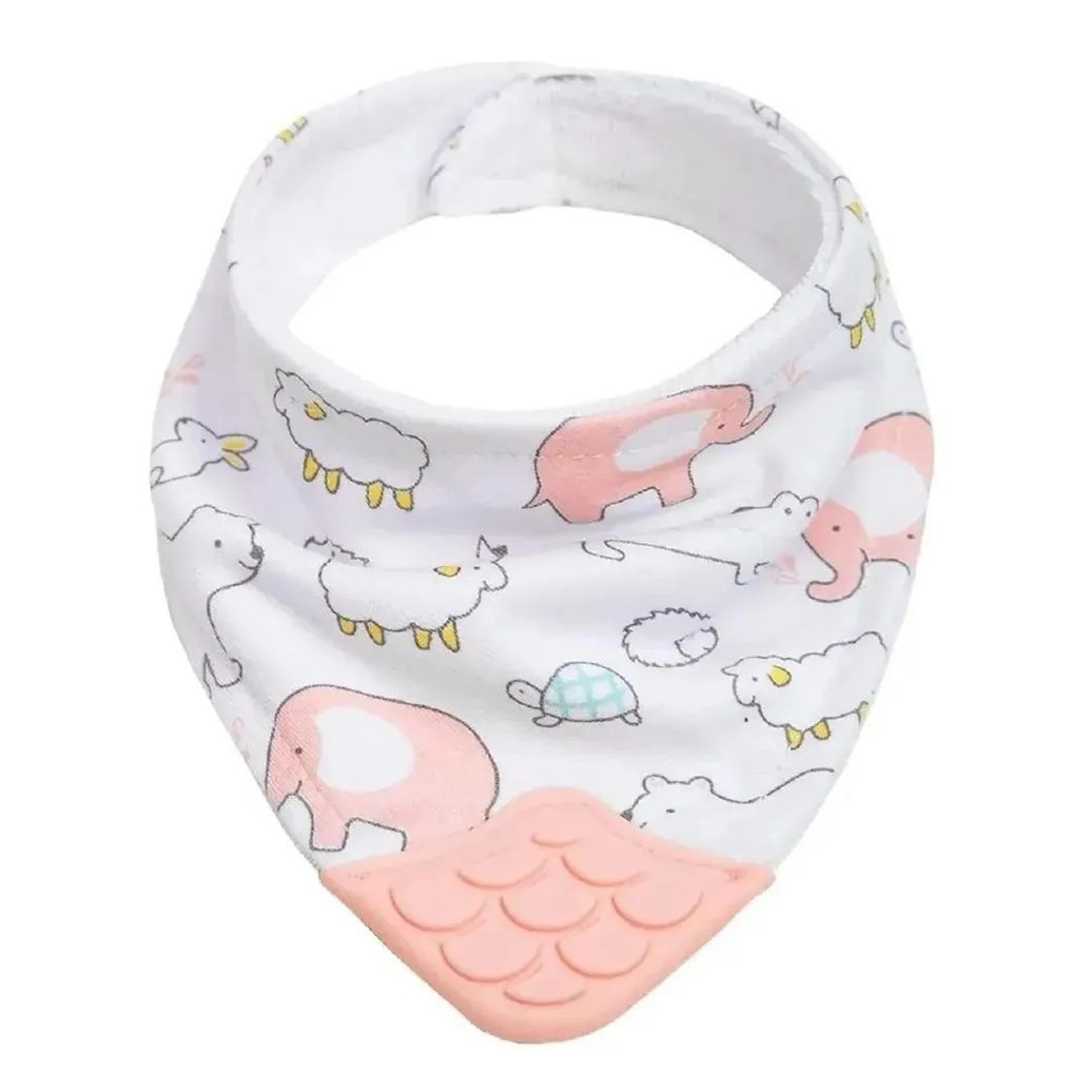 Babador Bandana C/mordedor Animais Rosa Buba