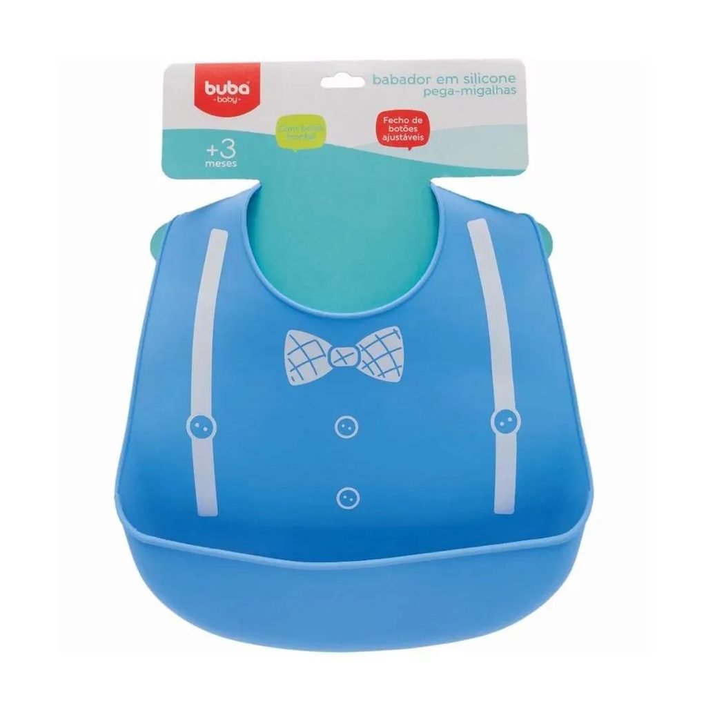 Babador Silicone Pega Migalhas Azul +3 Meses Buba