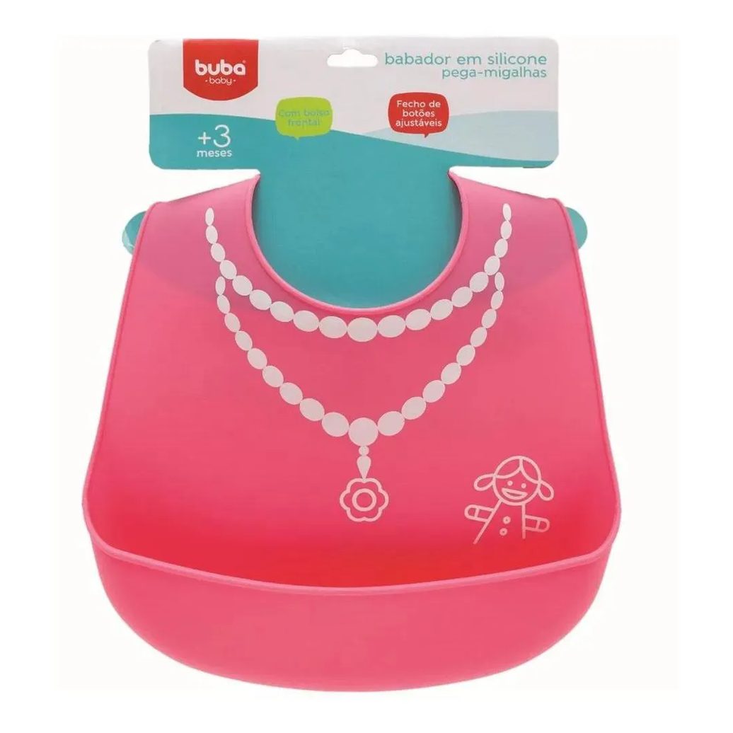 Babador Silicone Pega Migalhas Rosa +3 Meses Buba