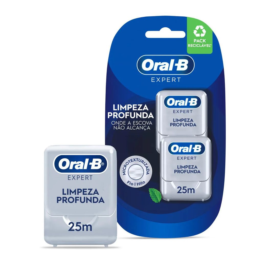 Fio Dental Oral-B Expert Limpeza Profunda Sabor Menta 2 unidades de 25m cada