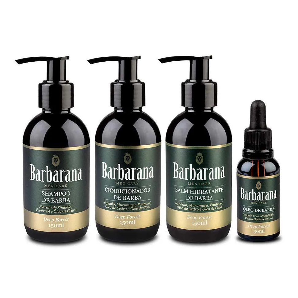 Kit Shampoo + Condicionador + Balm + Óleo Para Barba Deep Forest Barbarana