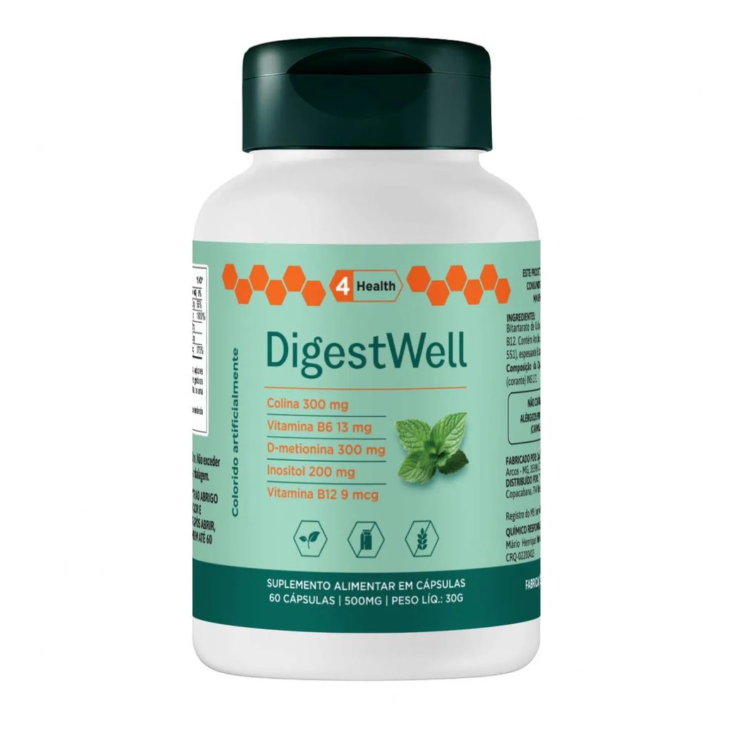 Digestwell (suporte Digestivo) – Colina, Inositol, D-metionina, Vitaminas B6, B12 | 60 Capsulas - 4 Health