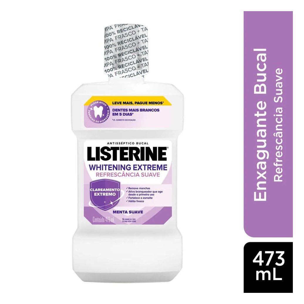 Enxaguante Antisséptico Bucal Listerine Whitening Extreme Menta com 473ml
