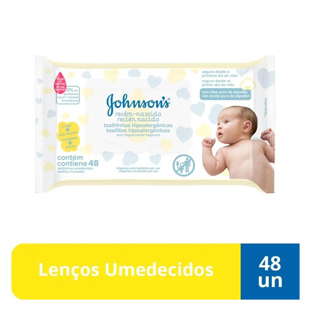 Lenço Umedecido Johnson's Baby Recém-Nascido Hipoalergênico Sem Álcool 48 unidades