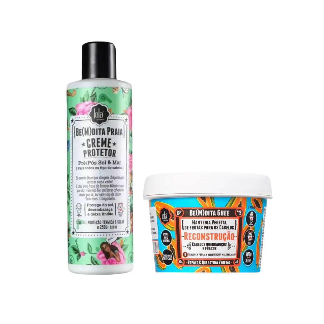 Kit Lola Cosmetics Manteiga Vegetal Capilar Be(m)Dita Ghee Reconstrução 100g + Creme Protetor Capilar Be(M)dita Praia 250g